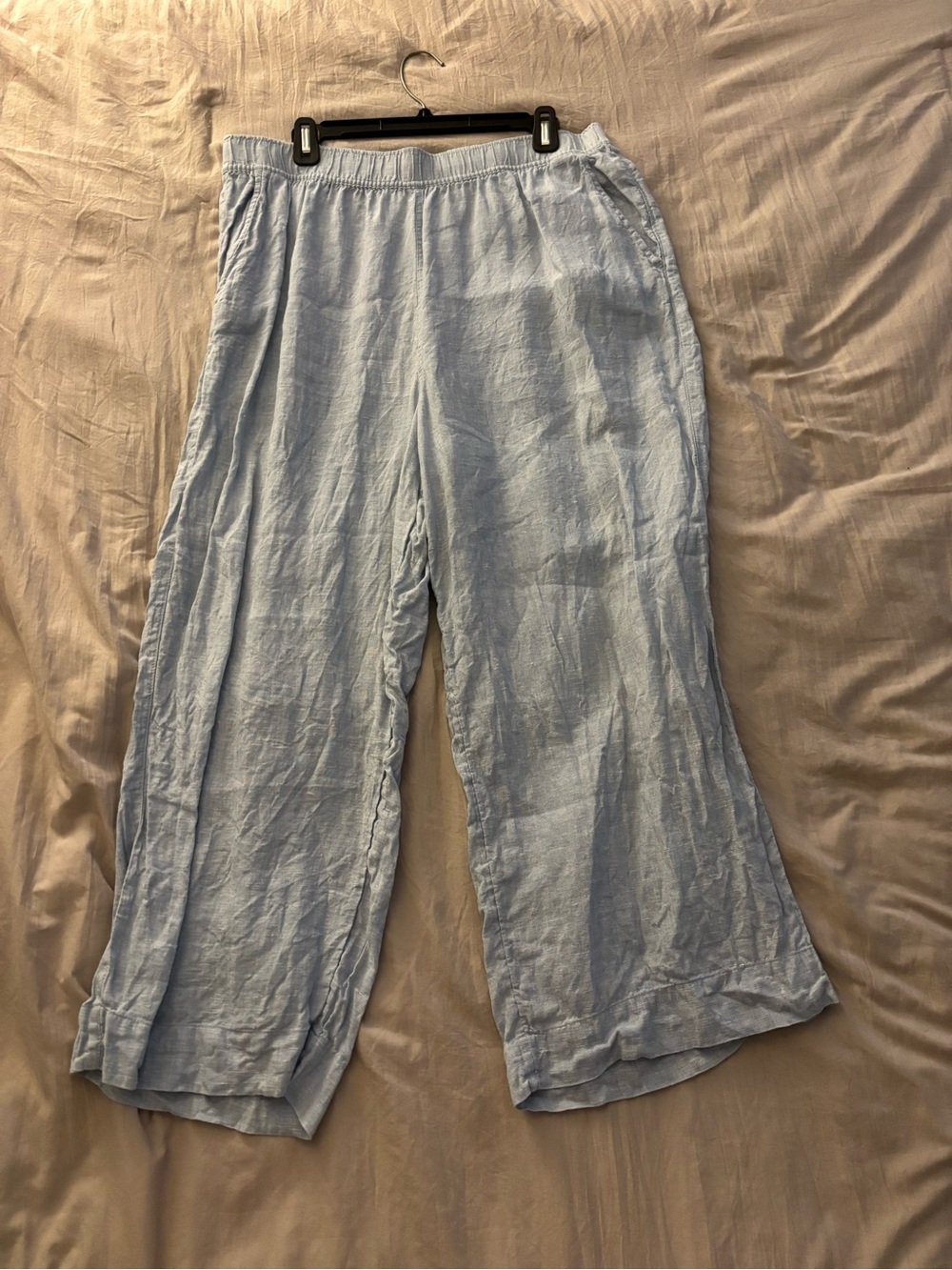 Tahari Pale Blue 100% Linen Wide-Leg Pants